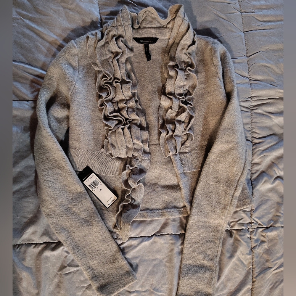 BCBG Light Gray Ruffled Cardigan